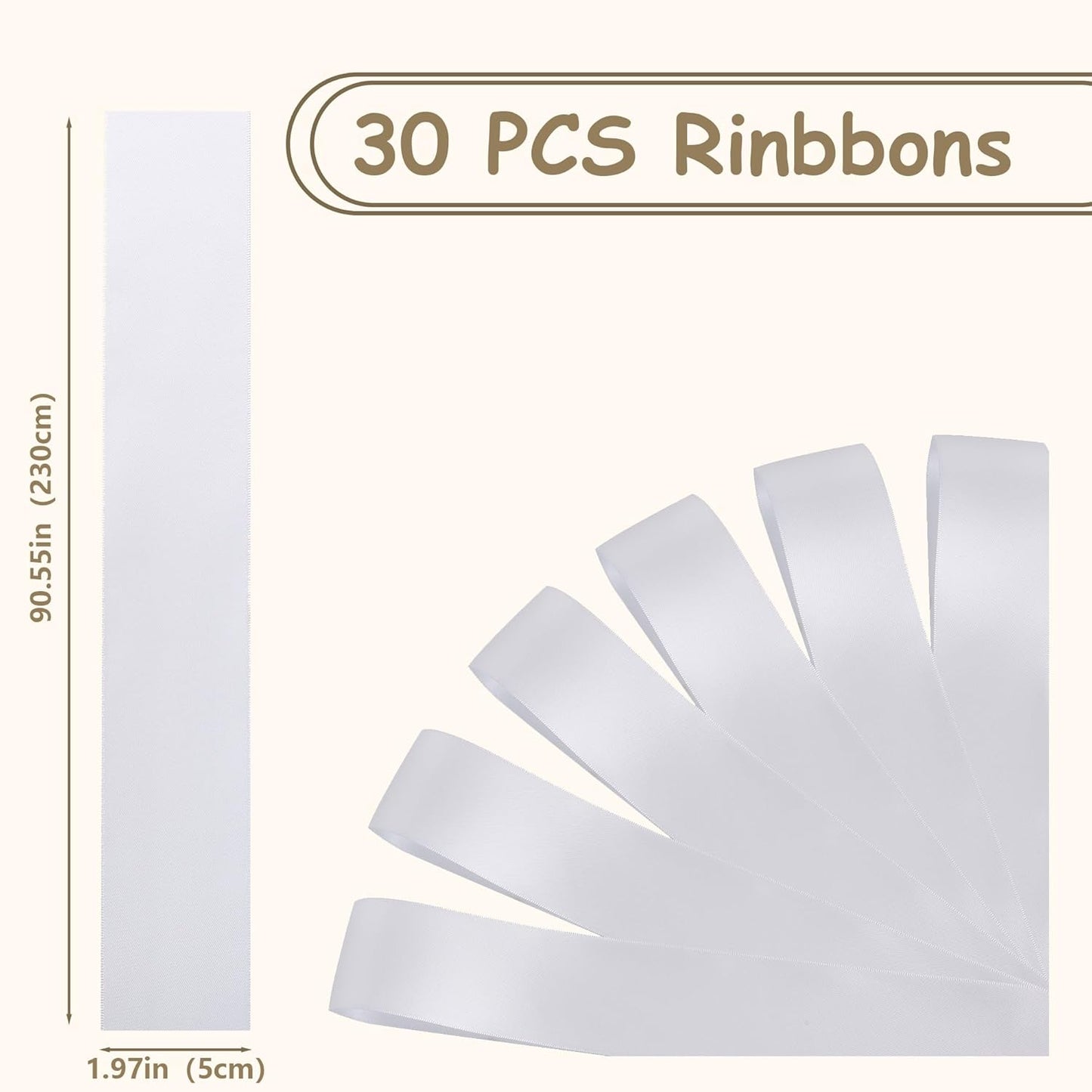 Skiennix 30 Pcs Satin Chair Sashes - 90.55x1.96 Inch Wedding Ribbons for Aisle Decor | White