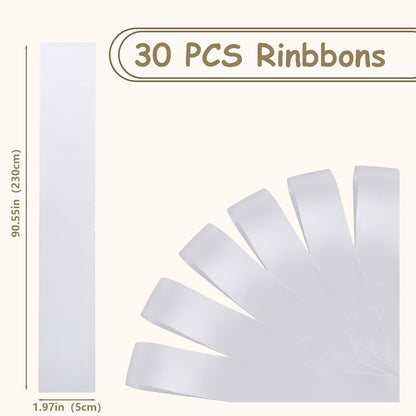 Skiennix 30 Pcs Satin Chair Sashes - 90.55x1.96 Inch Wedding Ribbons for Aisle Decor | White