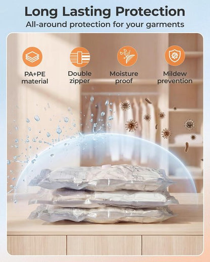 BAGSMART Vacuum Storage Bags - Heavy Duty Compression Bags with Portable Pump | Travel Essentials - Gray
