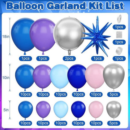 Blue Purple Silver Balloon Arch Garland Kit - Star Foil & 4D Round Balloons for Hawaii Theme Baby Shower