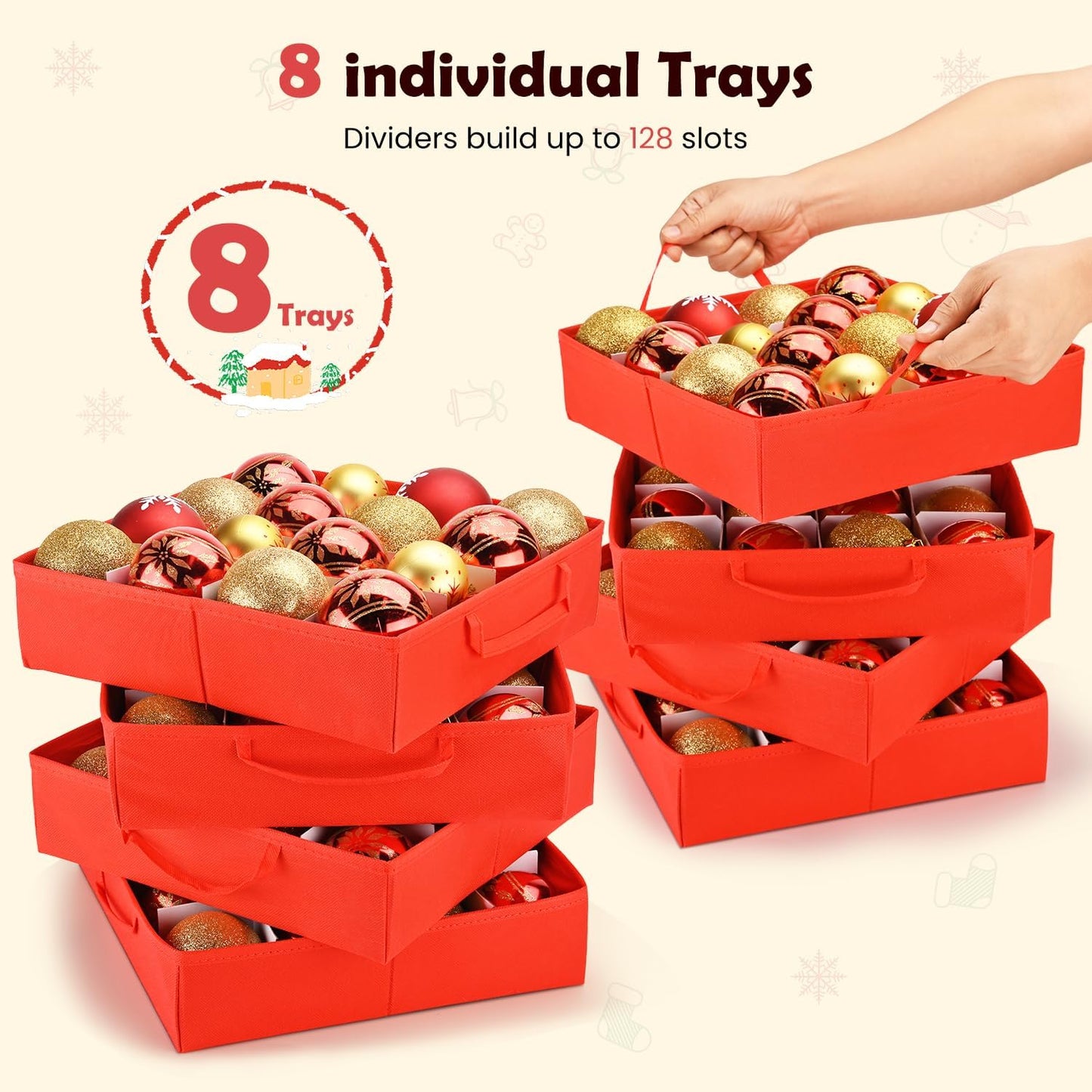 Regine Switzerland Christmas Ornament Storage Box - Waterproof, Adjustable Dividers, 128 Capacity, Dual Zippers