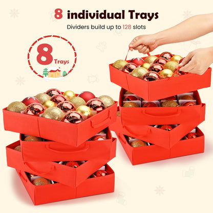 Regine Switzerland Christmas Ornament Storage Box - Waterproof, Adjustable Dividers, 128 Capacity, Dual Zippers