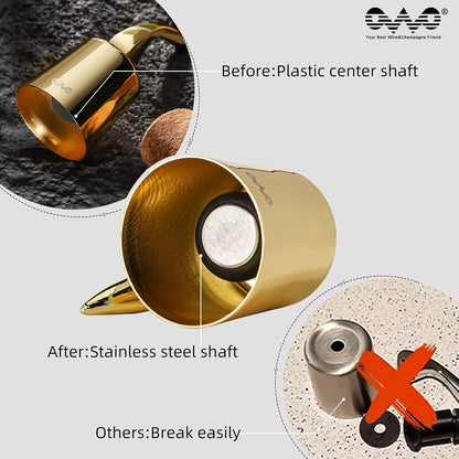 OWO Stainless Steel Wine Bottle Stopper, Reusable Wine Saver with Silicone Seal, Decorative Bottle Sealer, Keeps Fresh (Gold, 2 Pack)