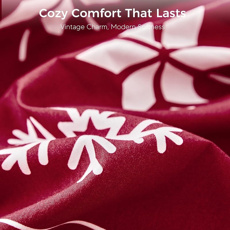 Tokokimo Christmas Bedding Set Queen 4-Piece Snowflake - Red Variation