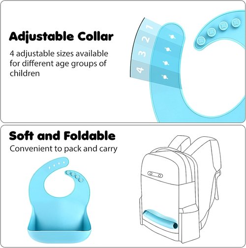 Eascrozn Silicone Bibs - Set of 3 BPA-Free, Soft & Adjustable Waterproof Feeding Bibs for Toddlers
