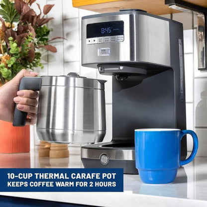 GE Drip Coffee Maker - 10-Cup Thermal Carafe Keeps Coffee Warm for 2 Hours | Adjustable Brew Strength | Stainless Steel