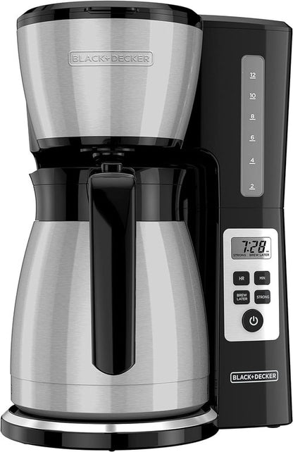 BLACK+DECKER 12-Cup Programmable Coffee Maker - VORTEX Technology & Brew Strength Control, Black/Steel