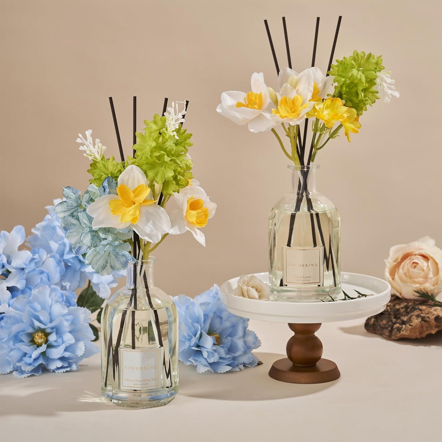 COCORRÍNA Reed Diffuser - Ocean Mist & Sea Salt | 8.5 Fl. Oz. Floral Home Decor with 8 Sticks