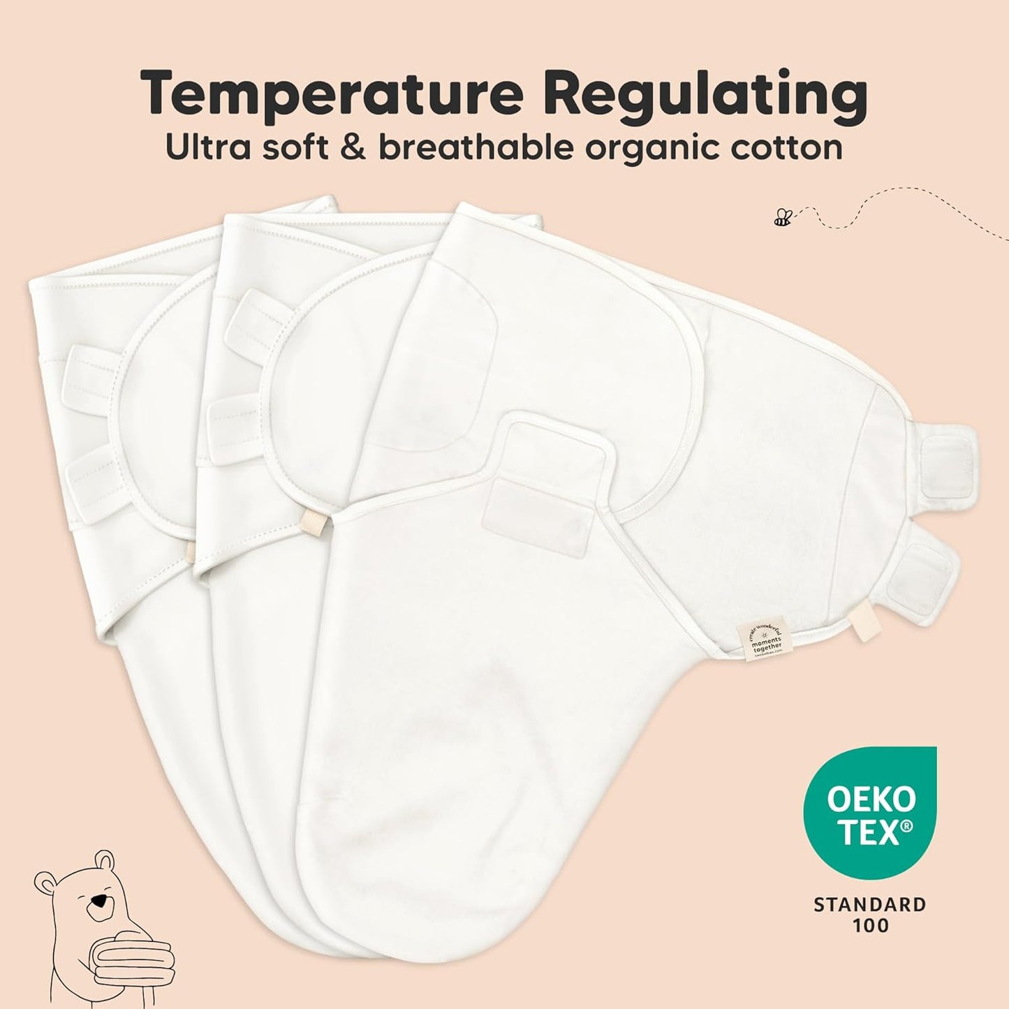 Skiennix Organic Baby Swaddle Sleep Sacks - Soft & Snug for Newborns 3-6 Months | Blossom, Large