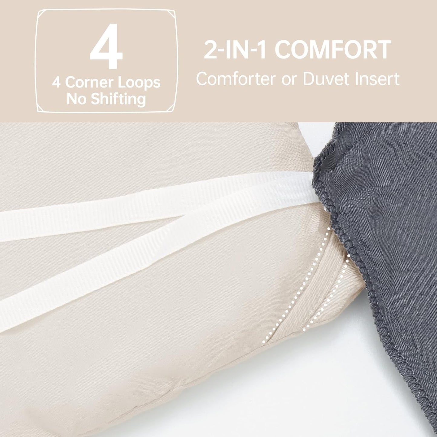 MUXHOMO Queen Size Comforter Set - Beige 3-Piece Solid Bedding for All Seasons | Lightweight Down Alternative (90"x90")