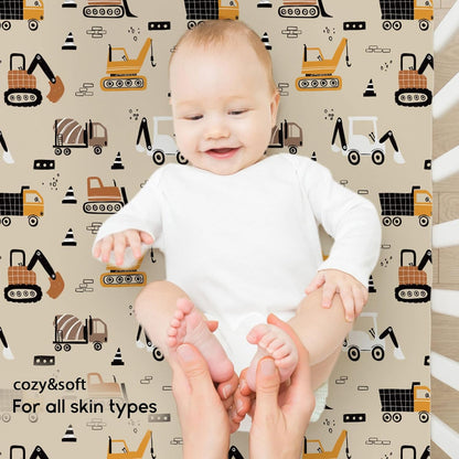 Yoofoss Fitted Pack and Play Sheets - Soft, Breathable Mini Crib Sheets 2-Pack (Brown & Stripe)
