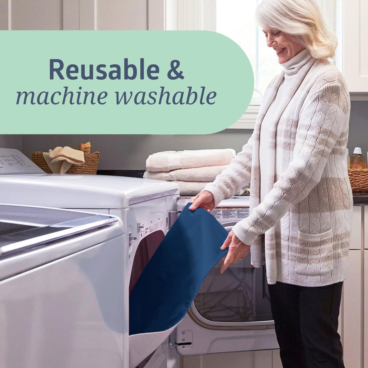 Medline Washable Bed Pads - Large 34 x 36 Inch Reusable Underpads | 4 Pack for Incontinence, Navy & Gray