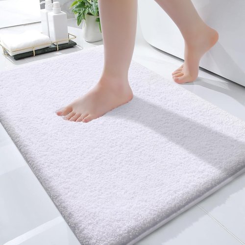 OLANLY Bathroom Rugs Mat 32x20, Extra Soft Absorbent Microfiber Bath Rugs, Rubber Backing, Quick Dry, Machine Washable Bath Mats for Bathroom Floor, Tub and Shower, Home Decor Accessories, White