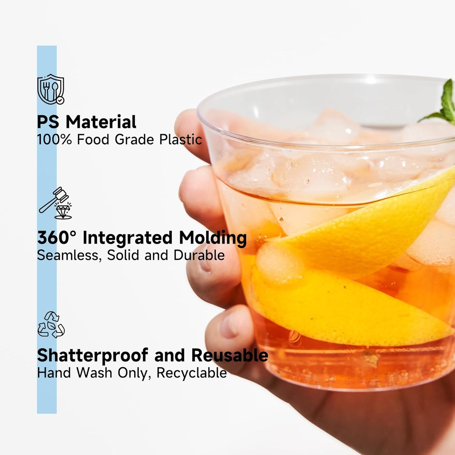 RACETOP Clear Plastic Cups - 9 oz Disposable Tumblers for Parties & Events | 100 Pack