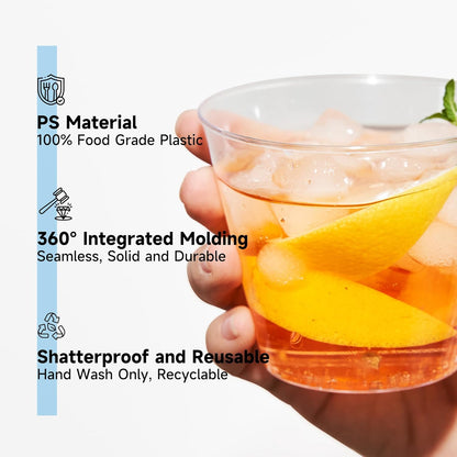 RACETOP Clear Plastic Cups - 9 oz Disposable Tumblers for Parties & Events | 100 Pack
