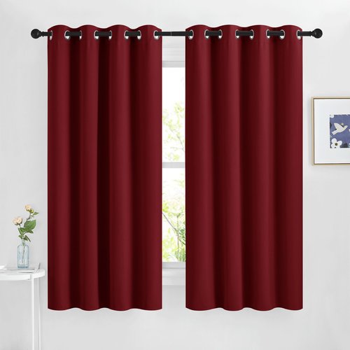 NICETOWN Blackout Curtains 63 inches Long for Bedroom, Grommet Thermal Insulated Window Treatments Sound Reducing Drapes for Christmas Day, W46 x L63, Burgundy Red, 2 Panels