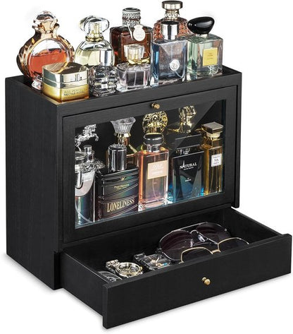 Emfogo Cologne Organizer - Solid Wood Perfume Holder with Drawer Storage | Large Capacity & Dustproof