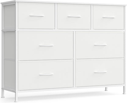 SONGMICS Dresser - Stylish Chest of Drawers with 7 Non-Woven Fabric Bins | Cloud White & Snow White