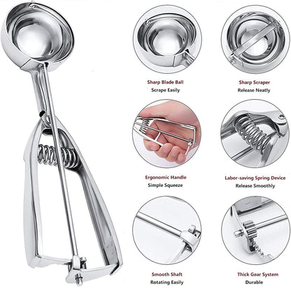 Skiennix Ice Cream Scoop Set - 3Pcs Stainless Steel Cookie Scoopers with Trigger Release | Large, Medium, Small