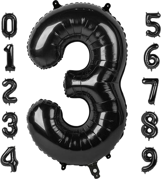 Numbers Balloon - 40 Inch Large Black Balloon for Three Year Old Birthday Decor | Perfect for Celebrations