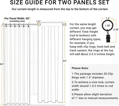 Regine Switzerland 100% Blackout Curtains - Thermal Insulated Faux Linen | 84" Length, 2 Panels, Butter Cream