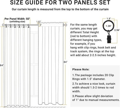 100% Blackout Shield Full Blackout Curtains for Bedroom 84 inch Length 2 Panels Set, Clip Rings/Rod Pocket Faux Linen Black Out Curtains for Living Room, Thermal Insulated, 50Wx84L, Butter Cream