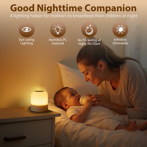 FNMYCO Portable Baby Night Light,3 Colours Egg Light for Nursery,Rechargeable Night Light for Kids,Small Cordless Table&Bedside Lamp,Eye Caring Dimmable LED Touch Lamp for Toddler,Girl,Boy,Nursing
