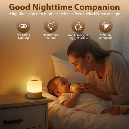 FNMYCO Portable Baby Night Light,3 Colours Egg Light for Nursery,Rechargeable Night Light for Kids,Small Cordless Table&Bedside Lamp,Eye Caring Dimmable LED Touch Lamp for Toddler,Girl,Boy,Nursing