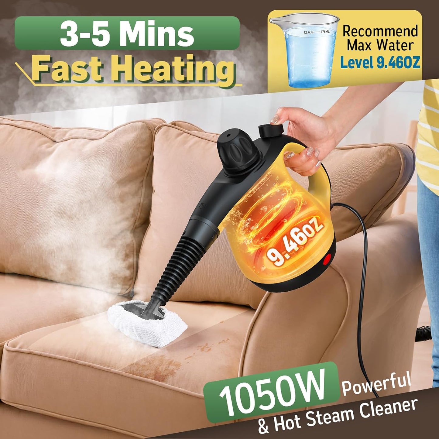 Skiennix Pressurized Handheld Steam Cleaner - Multi-Purpose Portable Steamer with 11 Accessories for Home Deep Cleaning