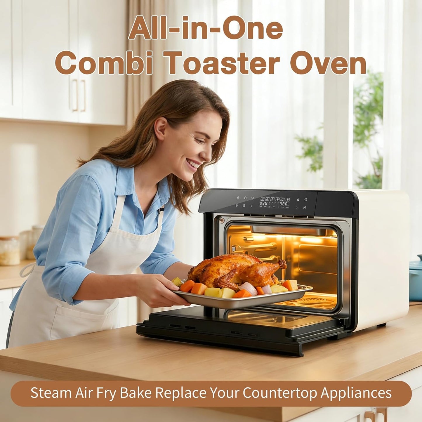 ROBAM Toaster Air Fryer Combi Oven - 20-in-1 Countertop Steam Oven with Convection & Self-Clean | White