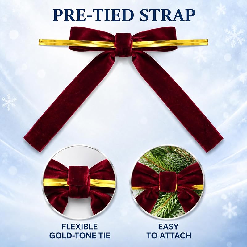20-Pack Burgundy Velvet Christmas Tree Bows with Wire Backing - 5x7 Inches