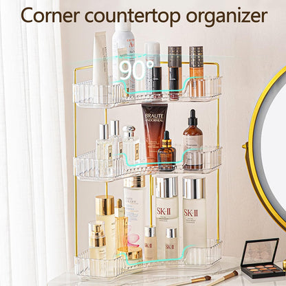 Shuang Qing 3-Tier Corner Bathroom Organizer - Space-Saving Makeup & Skincare Storage Shelf | White