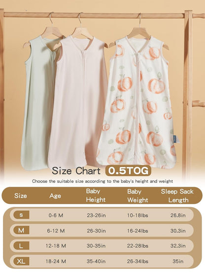TILLYOU Baby Sleep Sack - 0-6 Months 0.5 Tog Cotton Wearable Blanket | 3-Pack Infant Sleeping Sacks in Pink Peach