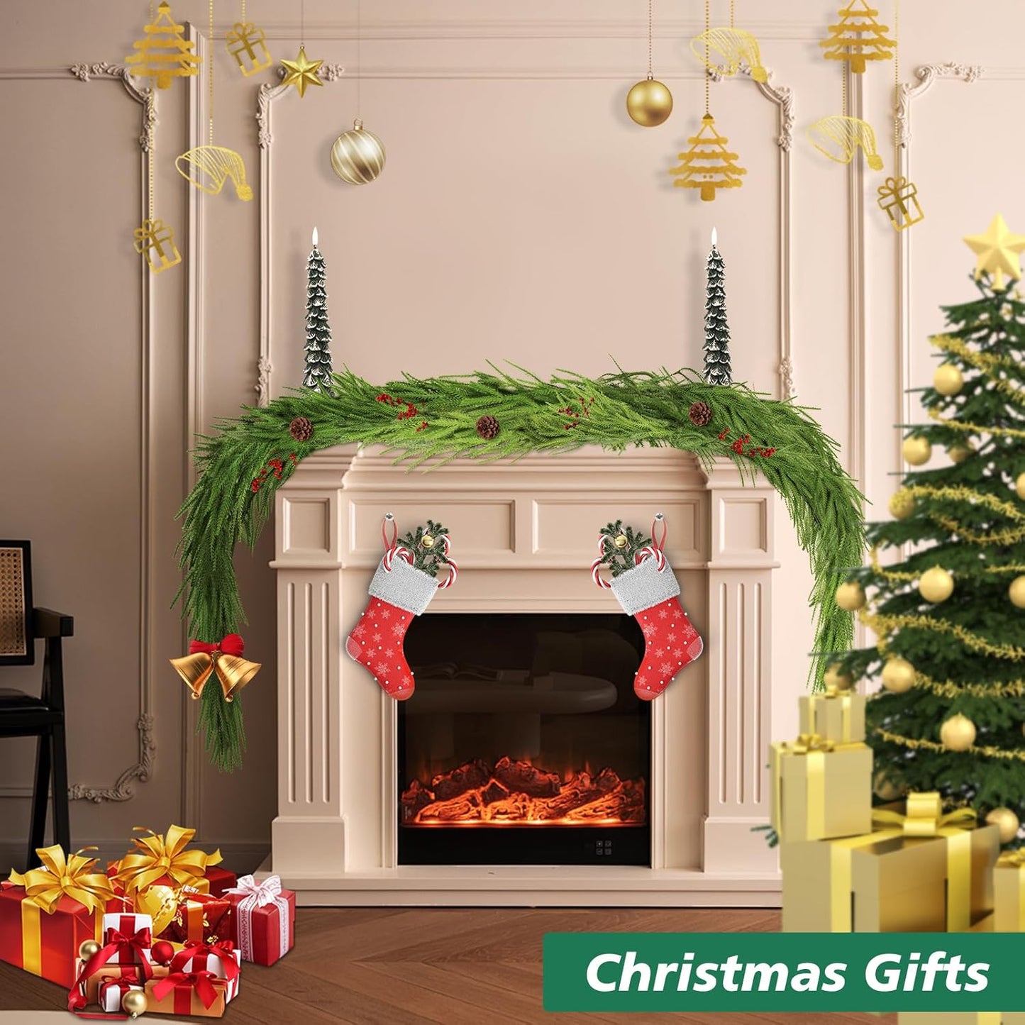 Norfolk Pine Garland - 9 Ft Realistic Faux Pine for Christmas Decor | Perfect for Mantle & Table