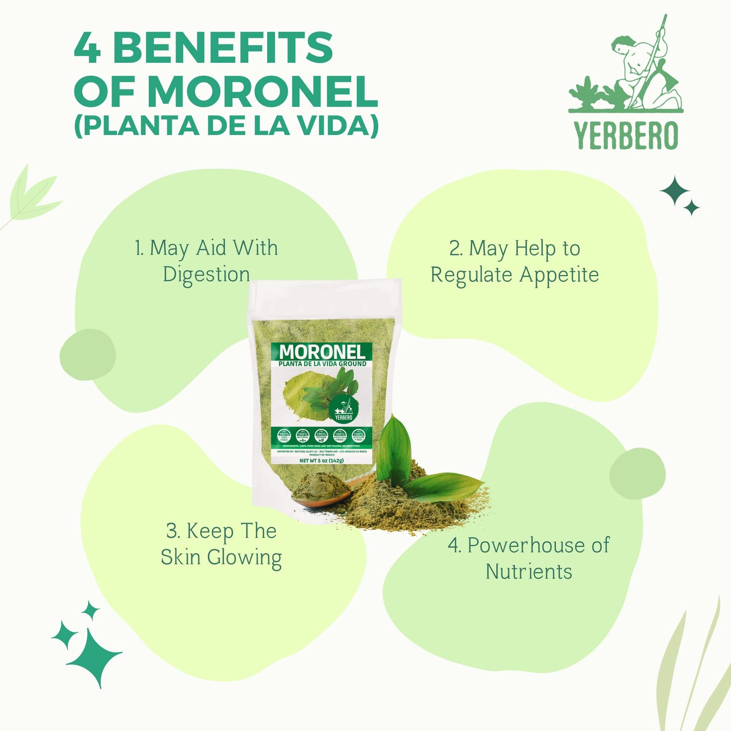 Yerbero - Premium Moronel Planta De La Vida Ground 5 oz (142g) | Moronel En Polvo (Pura Hoja) | Ready To Mix - 100% Pure Leaf, No Fillers, No Additives, Non GMO's , Dried Leaves Powder. Spice / Seasoning | From Ensenada Mexico.