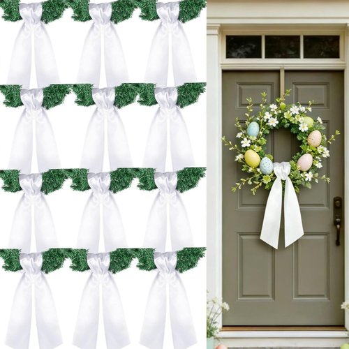 Dream Loom Wreath Sash - 12pcs White Garland Ribbon for Front Door Decor | Xmas & Wedding Decor