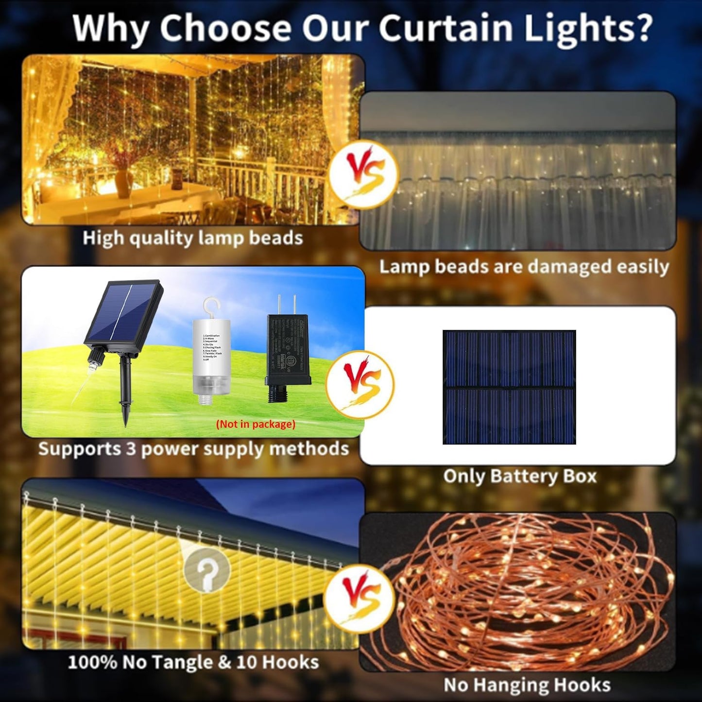 Skiennix Solar Curtain Lights - Waterproof 300 LED Twinkle Fairy String Lights | 10x10 Ft with Remote & 8 Modes for Outdoor Parties & Weddings