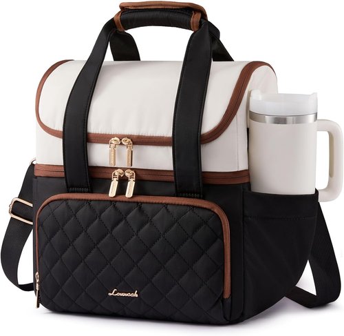 LOVEVOOK Insulated Lunch Bag - Large Double Deck Cooler Tote With Cup Holder | Leakproof & Adjustable Strap, 15L