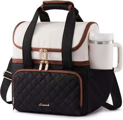 LOVEVOOK Insulated Lunch Bag - Large Double Deck Cooler Tote With Cup Holder | Leakproof & Adjustable Strap, 15L