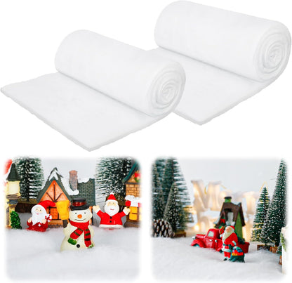 QZYL Snow Blankets - 2 PCS Thick 3×8 FT Artificial Fake Snow for Christmas Village Display & Winter Decor