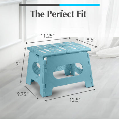Skiennix Handy Laundry Folding Step Stool - Lightweight & Sturdy for Adults & Kids - Easy One Flip - Teal, 9 Inch (Pack of 2)