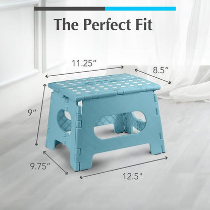 Handy Laundry Step Stool - 9 Inch Foldable Plastic Stool for Adults & Kids, 300 lb Capacity, Non-Slip, Portable - Teal