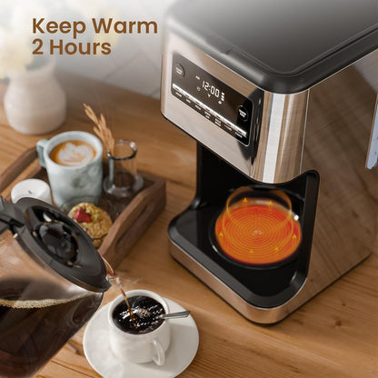 Skiennix 14-Cup Programmable Coffee Maker - Reusable Filter, Auto Pause & Self-Cleaning | Stainless Steel
