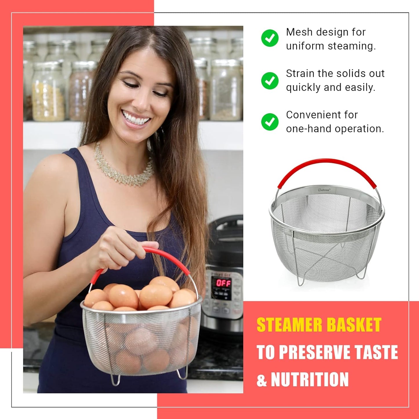Salbree Steamer Basket - Stainless Steel Insert for 3 Qt Instant Pot | Fits 6 Qt & 8 Qt Models