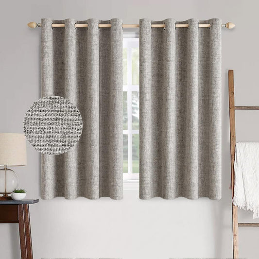 MIULEE Blackout Linen Textured Curtains - Thermal Insulated Room Darkening Drapes | Warm Taupe, 52 x 63 Inch (2 Panels)