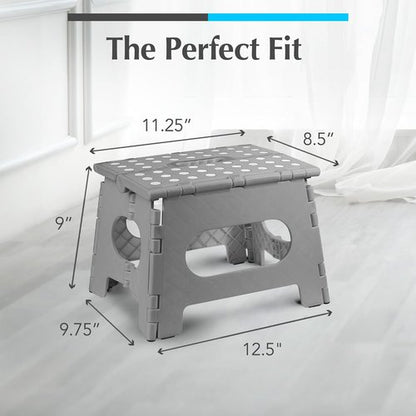 Handy Laundry Folding Step Stool - Lightweight & Sturdy for Adults and Kids | Easy One-Flip Design - Grey, 9 Inch (Pack of 2)