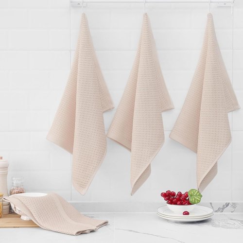 Homaxy 100% Cotton Waffle Weave Dish Towels - Ultra Soft & Absorbent | Quick Drying, 20x28 Inches, 8-Pack, Beige