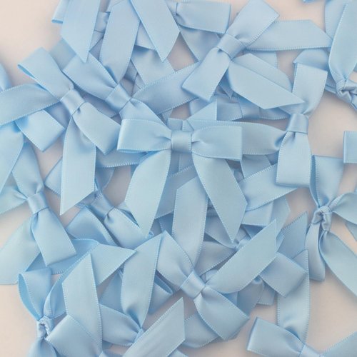 7Rainbows 50pcs Light Blue Satin Ribbon Mini Bows - Perfect for Crafting, Sewing & Gift Wrapping