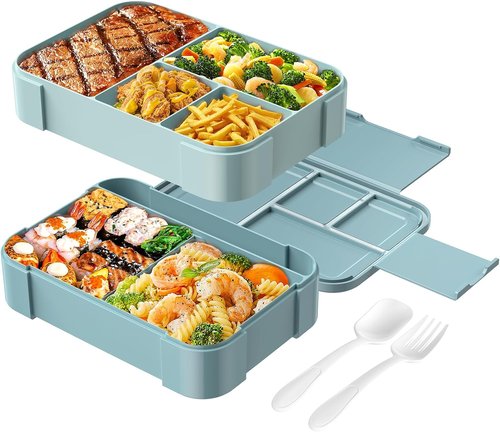 Cherrysea Stackable Bento Box - Large 6-Compartment Lunch Container | Leakproof Pink Design, 1500ML