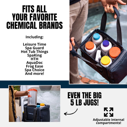 TUBTEK Hot Tub Chemical Bag (Black) | Hot Tub Storage For All Your Hot Tub Chemicals & Hot Tub Accessories | Holds All Major Chemical Brands and Essential Spa Accessories for Hot Tub